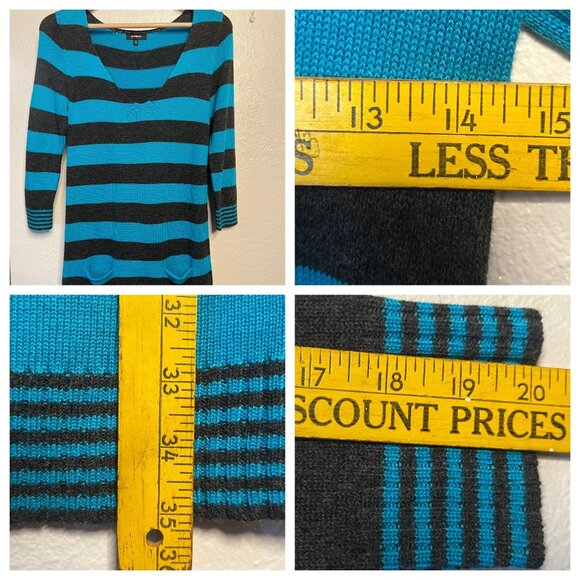 Express Women S Striped Sweater Dress Mini Blue/Black Nylon/Rayon/Wool Pockets - Picture 11 of 16